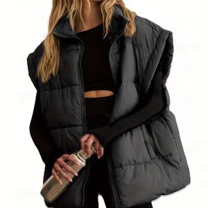 Black Puffer Vest - Sleeveless Quilted Zip Front